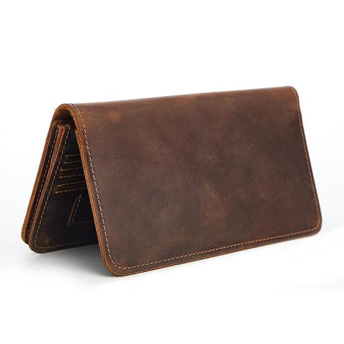 Vintage Coffee Mens Leather Long Wallet Bifold Long Wallets for Men