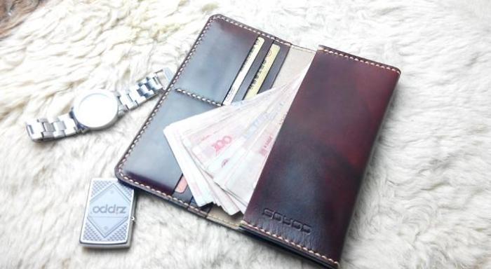 Vintage Leather Mens Bifold Long Wallet Leather Long Wallets for Men