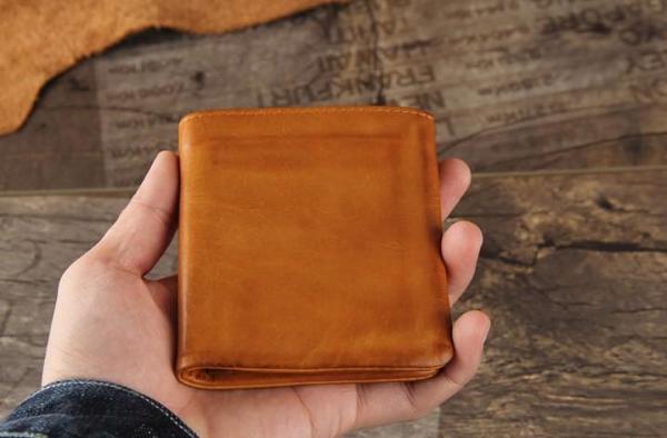 Handmade Genuine Leather Mens Cool Slim Leather Wallet Men Small Wallets Bifold for Men