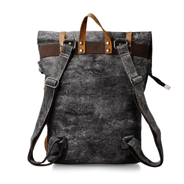 Cool Canvas Leather Gray Travel Bag Mens Backpack Canvas Canvas School Bag for Men