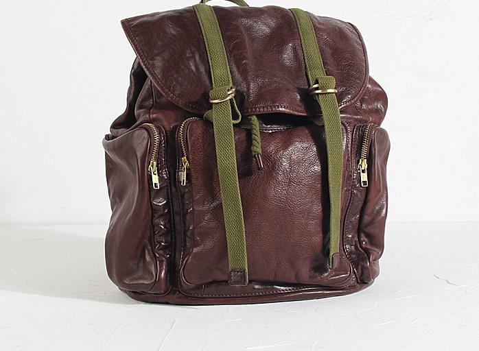 Genuine Leather Mens Cool Backpack Sling Bag Large Black Travel Bag Hiking Bag for men