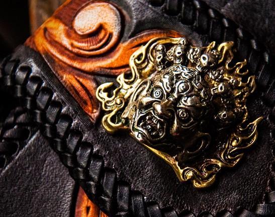 Handmade Leather Tooled Floral Mens Chain Biker Wallet Cool Leather Wallet With Chain Wallets for Men