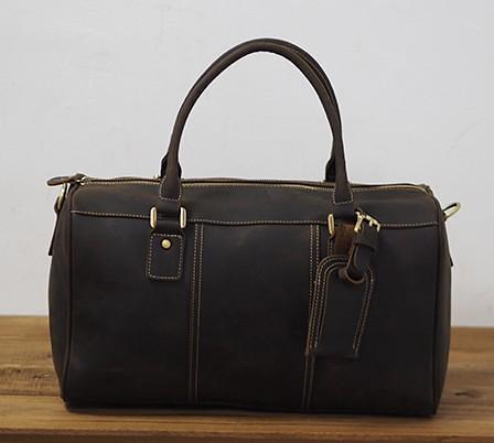 Cool Coffee Leather Mens Weekender Bags Vintage Travel Bags Duffle Bag for Men