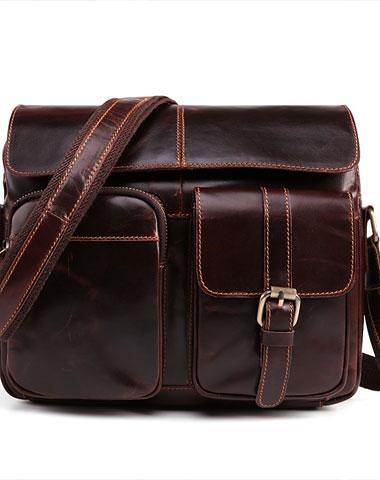 Cool Dark Brown Vintage Leather Small Side Bag Messenger Bag Shoulder Bags For Men