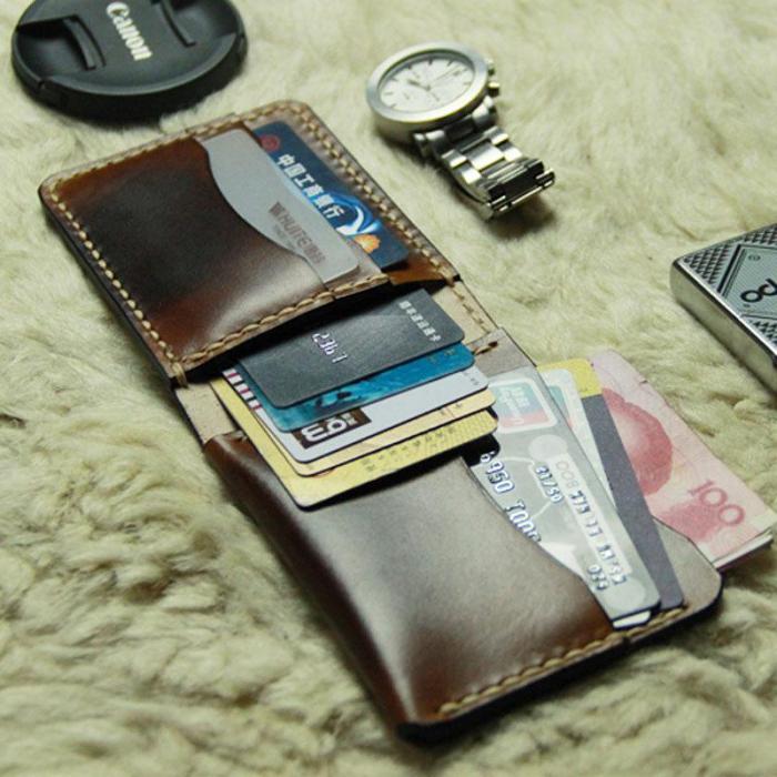 Coffee Vintage Leather Mens Slim Small Wallet Leather Bifold Wallets for Men
