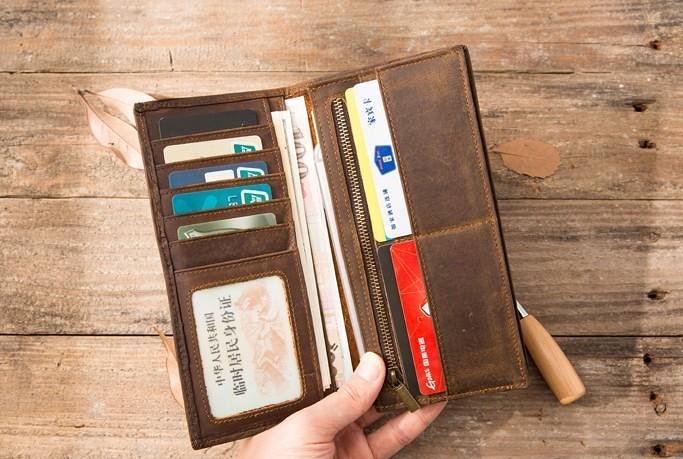 Vintage Slim long Wallets Leather Mens Tan Wallet Long Wallet for Men