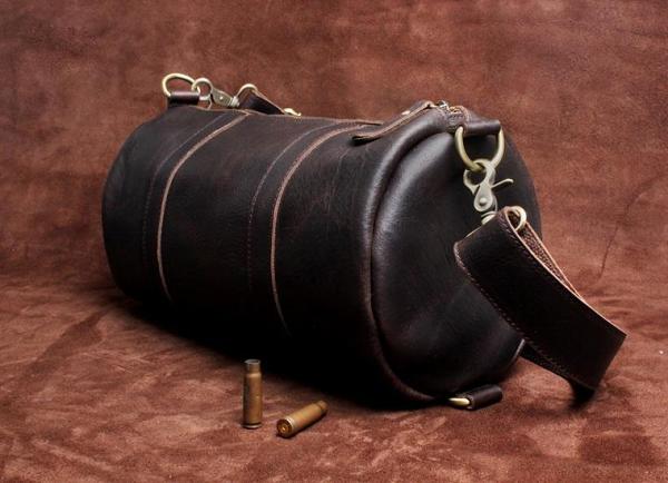 Genuine Leather Mens Bucket Bag Round Circle Bag Cool Weekender Bag Travel Bag Duffle Bags Overnight Bag Holdall Bag for men