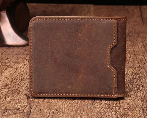 Simple Vintage Mens Leather Small Wallet Bifold billfold Wallet for Men