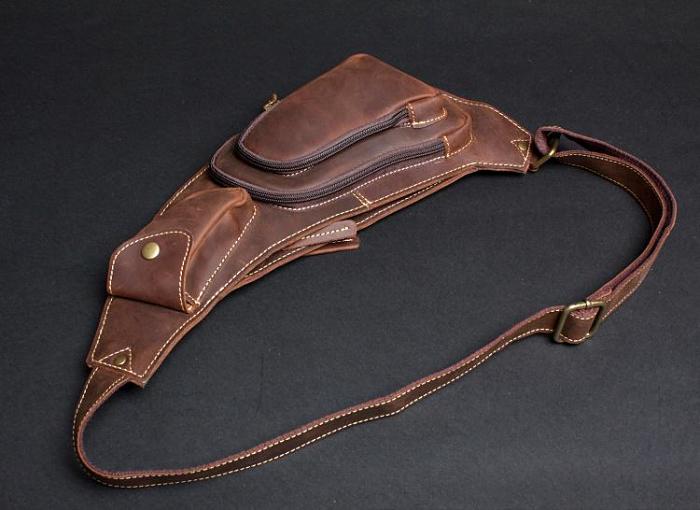 Leather Mens Cool Sling Bag Crossbody Bag Chest Bag for men