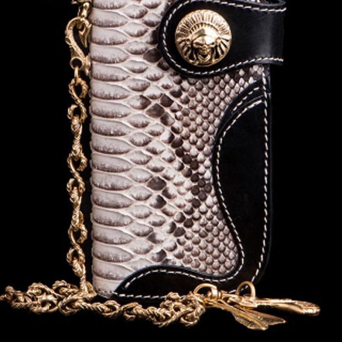 Handmade Leather Black Mens Chain Biker Wallet Cool Leather Wallet Long Clutch Wallets for Men