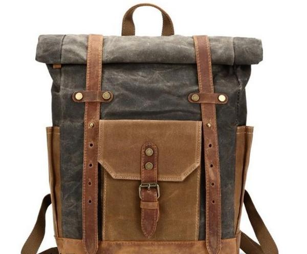 Waxed Canvas Backpack Army Green Travel Waxed Canvas Rucksack for Men Women