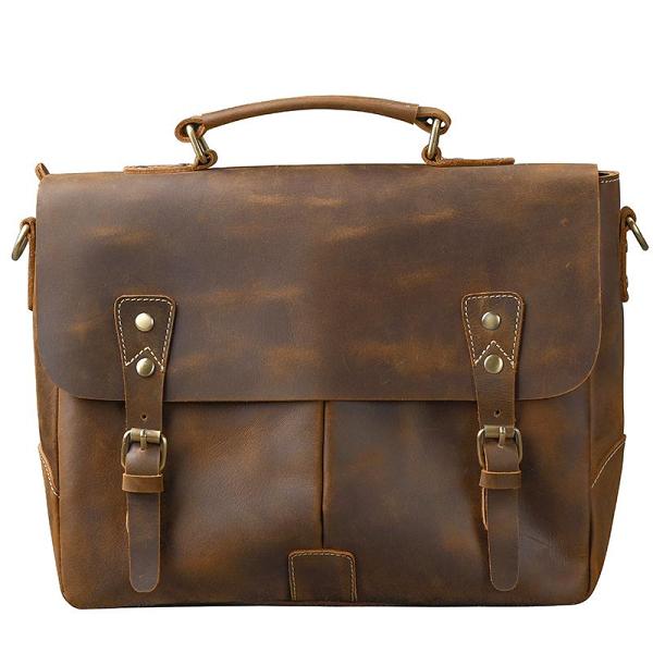 Leather Mens Brown Briefcase 14'' Laptop Bag Messenger Bag Shoulder Bag For Men