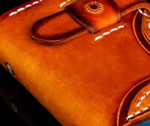 Handmade Leather Mens Cool Short Wallet Card Holder Small Card Slim Wallets for Men