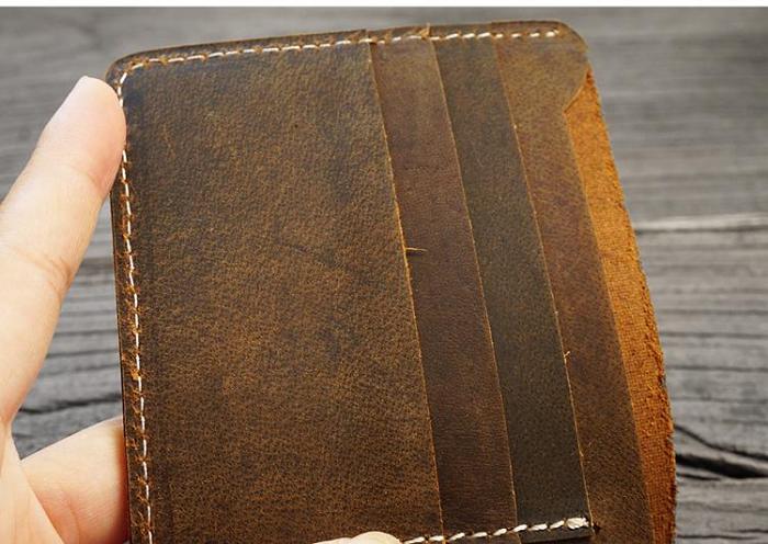 Handmade Brown Leather Mens Billfold Wallet Slim Brown Bifold Small Wallet for Men