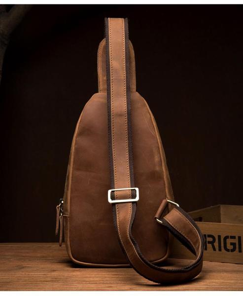 Cool Dark Brown Leather Mens Cool Sling Bag Crossbody Pack Brown Chest Bag Sling Pack for men