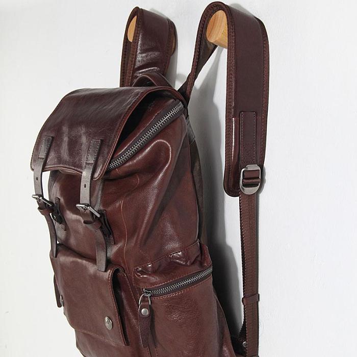 Genuine Leather Mens Cool Backpack Sling Bag Large Black Travel Bag Hiking Bag for men
