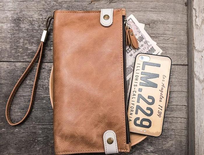 Leather Long Wallets for men Bifold Vintage Men Long Wallet