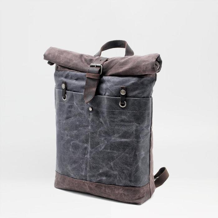 Waxed Canvas Leather Mens College Waterproof 15'' Computer Backpack Travel Backpack Hiking Bag for Men