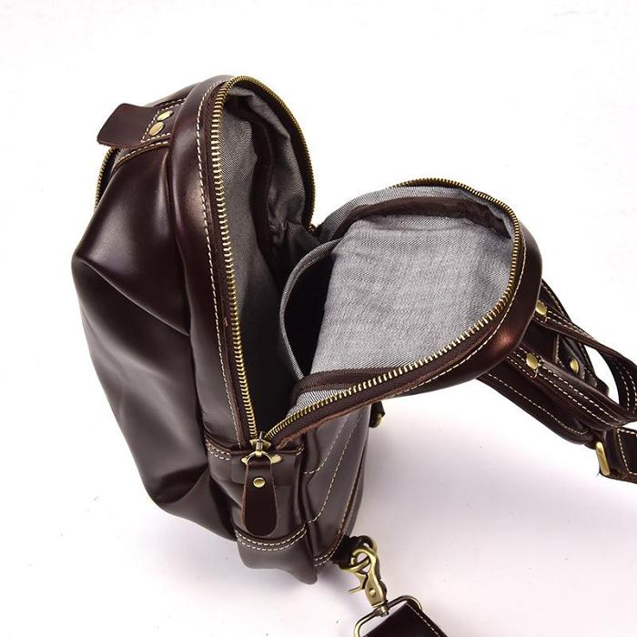 Leather Mens Cool Sling Bag Crossbody Bag Chest Bag for men