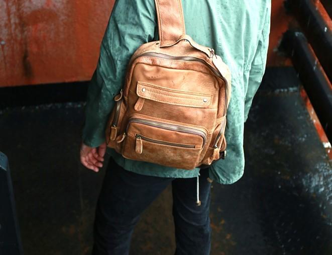 Cool Brown Mens Leather Backpack Travel Backpacks School Backpacks for men