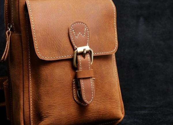 Handmade Leather Mens Cool Chest Bag Sling Bag Crossbody Bag Travel Bag Hiking Bag for men