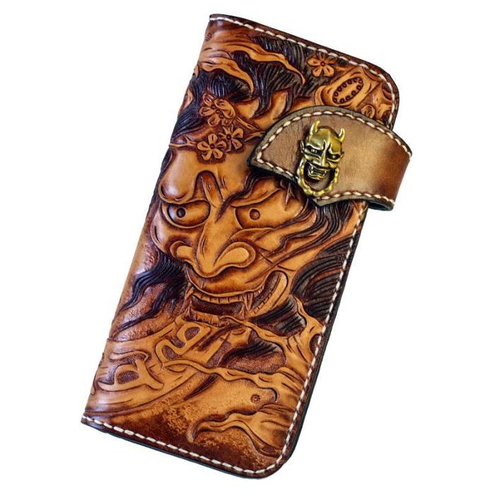 Handmade Leather Mens Cool Tooled Prajna Chain Wallet Biker Trucker Wallet with Chain