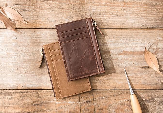 Cool Leather Mens Slim Front Pocket Wallet Small Wallets for Men
