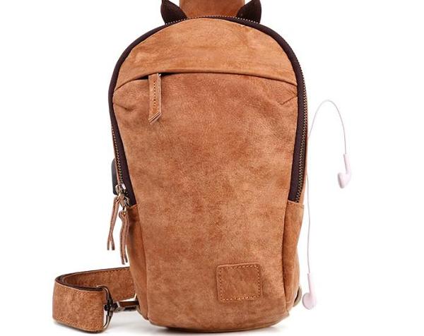 Cool Brown Mens Leather One Shoulder Backpack Chest Bag Sling Bag For Men