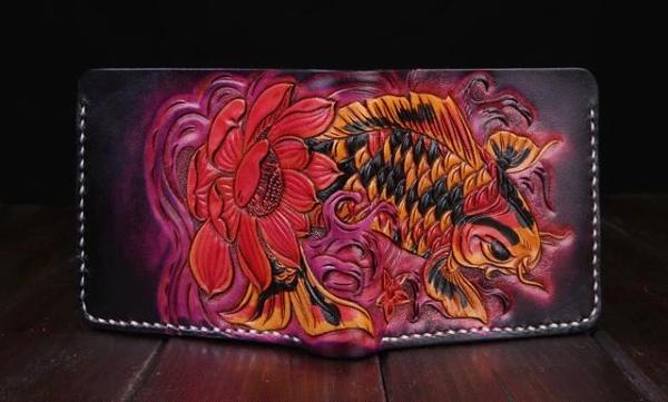 Handmade Leather Carp Mens billfold Wallet Cool Leather Wallet Slim Wallet for Men