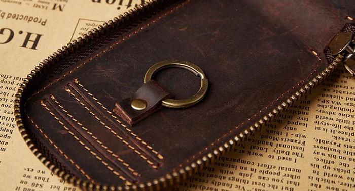 Handmade Leather Mens Cool Key Wallet Car Key Holder Case Card Wallet for Men