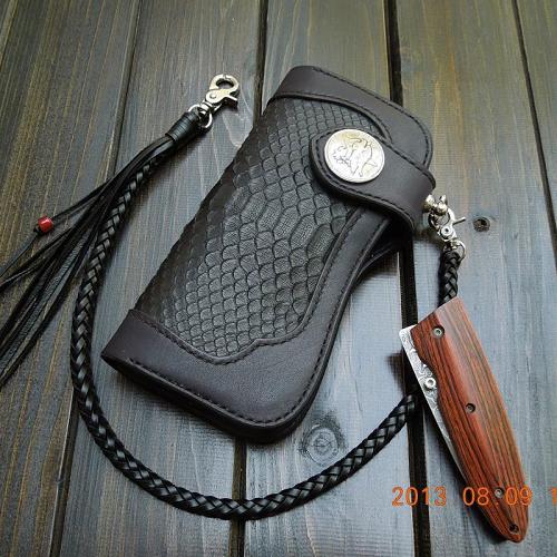 Handmade Leather Biker Wallet Mens Cool Chain Wallet Trucker Wallet with Chain