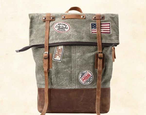 Cool Canvas Leather Gray Travel Bag Mens Backpack Canvas Canvas School Bag for Men