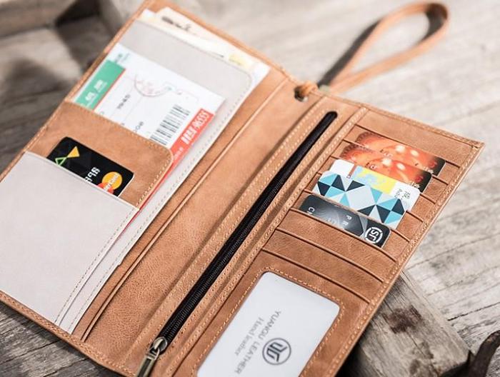 Leather Men Long Wallets for Travel Wallet Bifold Passport Wallet for Men