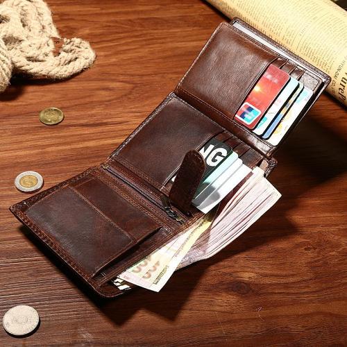 Leather Mens Small Wallet Slim Trifold Vintage Wallet for Mens