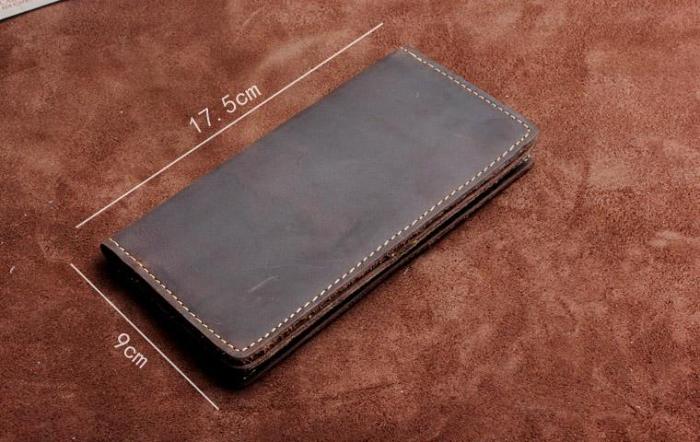 Handmade Leather Mens Wallet Cool Long Leather Wallet Clutch Wristlet Wallet for Men