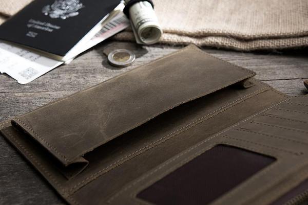 Handmade Leather Mens Clutch Wallet Cool Leather Wallet Long Phone Wallets for Men