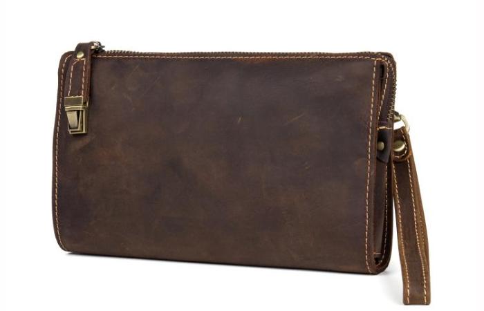 Dark Brown Cool Mens long Clutch Wallet Wristlet Wallet Clutch Bag Large Long Wallet for Men