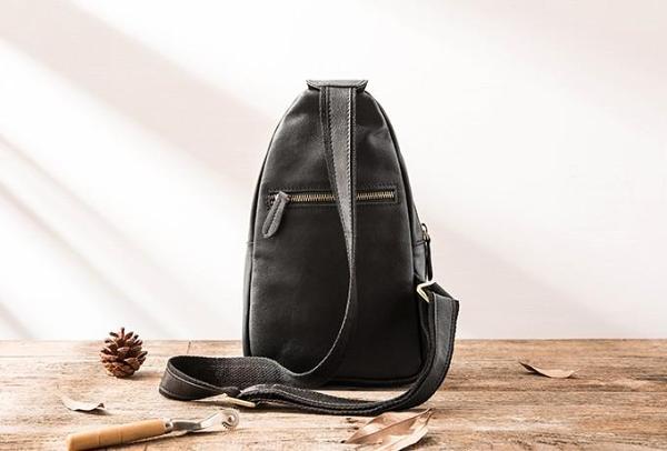 Leather Mens Black Sling Bag Sling Shoulder Bag Sling Backpack for men