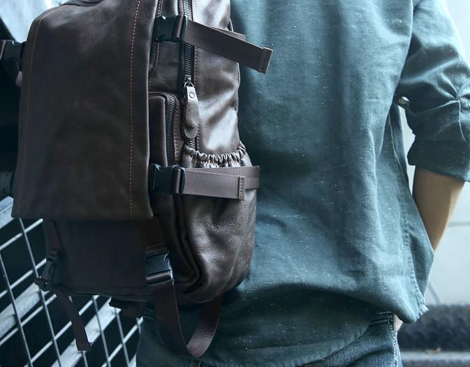 Cool Coffee Mens Leather Backpack Travel Backpacks Laptop Backpack for men