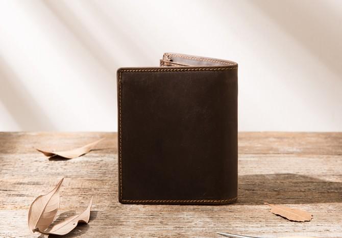 Cool Leather Vintage Mens Slim Small Wallets Zipper billfold Wallets for Men