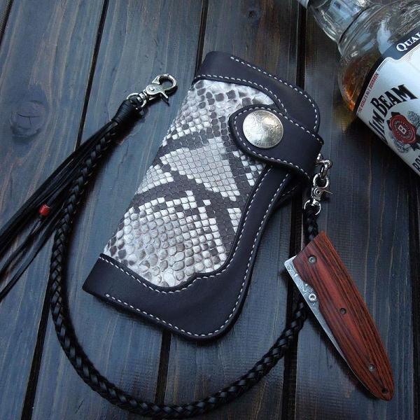 Handmade Leather Biker Wallet Mens Cool Chain Wallet Trucker Wallet with Chain