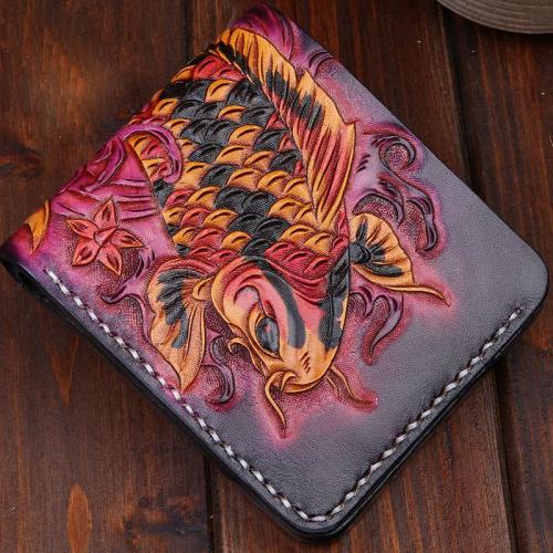 Handmade Leather Carp Mens billfold Wallet Cool Leather Wallet Slim Wallet for Men