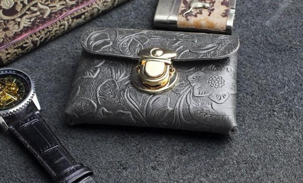 Handmade Leather Floral Mens Cool Short Wallet Card Holder Small Card Slim Wallets for Men