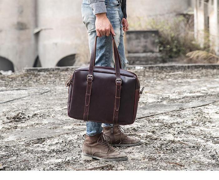 Dark Brown Cool Leather Mens Large 15 inches Briefcase Laptop Briefcase Messenger Bags Side Bags Work Bag for Men