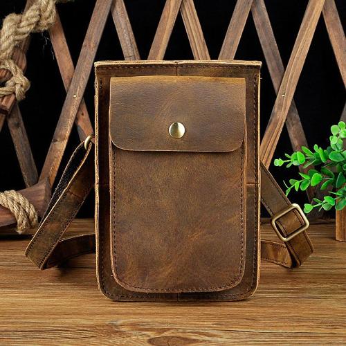 Mens Leather Small Belt Pouch Side Bag Waist Pouch COURIER BAG Holster Belt Case for Men