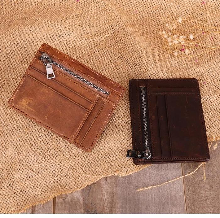 Cool Leather RFID Slim Zipper Wallet billfold Small Wallet Front Pocket Wallet Card Wallets For Men