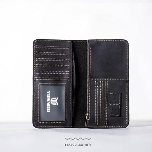 Leather Long Wallets for men Bifold Vintage Men Long Wallet