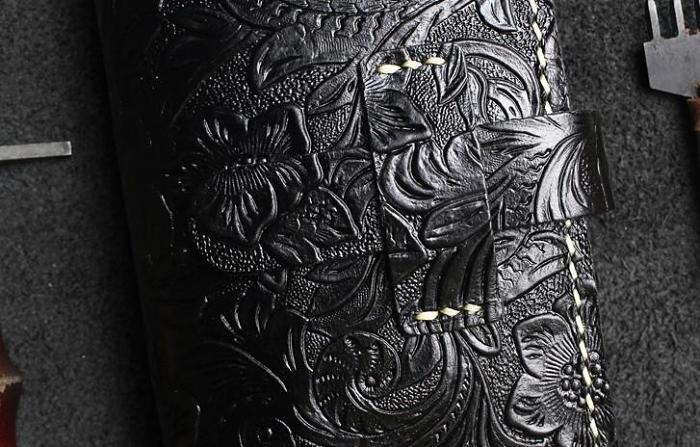 Handmade Leather Floral Mens Cool Travel Long Wallet Card Holder Card Slim Clutch Wallets for Men