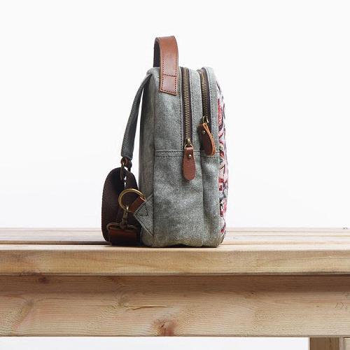 Folk Canvas Leather Mens Sling Bag Chest Bag One Shoulder Pack for men
