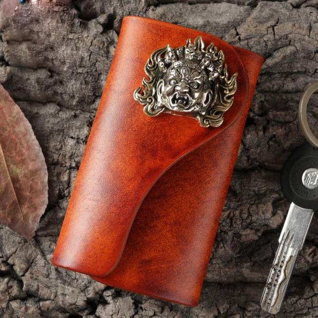 Handmade Leather Mens Cool Key Wallet Car Key Holder Car Key Case for Brown Men